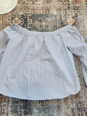 Forever 21 Blue and White Pinstripe Off-Shoulder Top